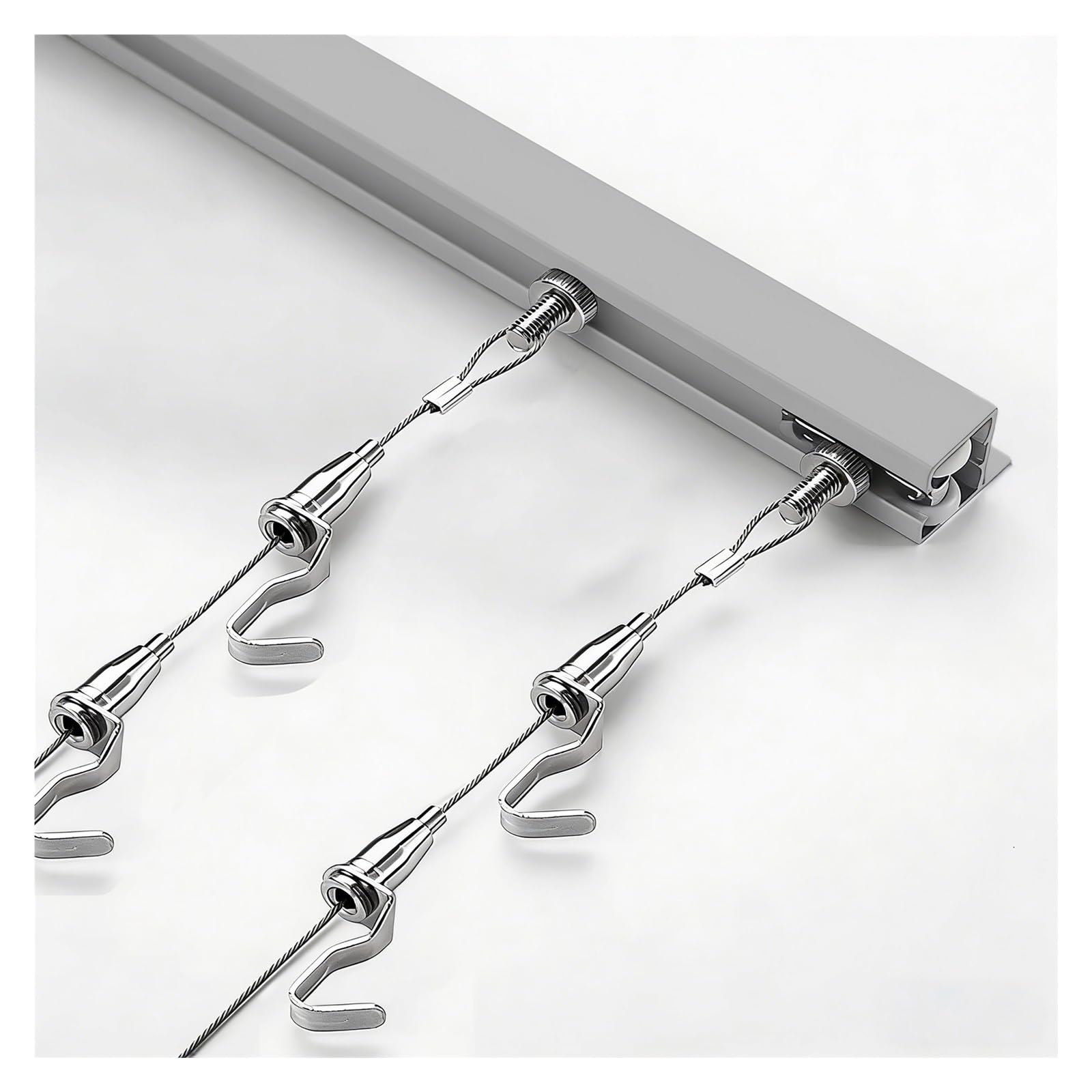 Kit de rail pour accrocher des tableaux Kit de Fixation Murale pour Tableaux - Rail de 1 M, Câble en Acier, Crochets, Hauteur Et Espacement Réglables, Installation Facile(Silver,Rope 3m/118.1in)