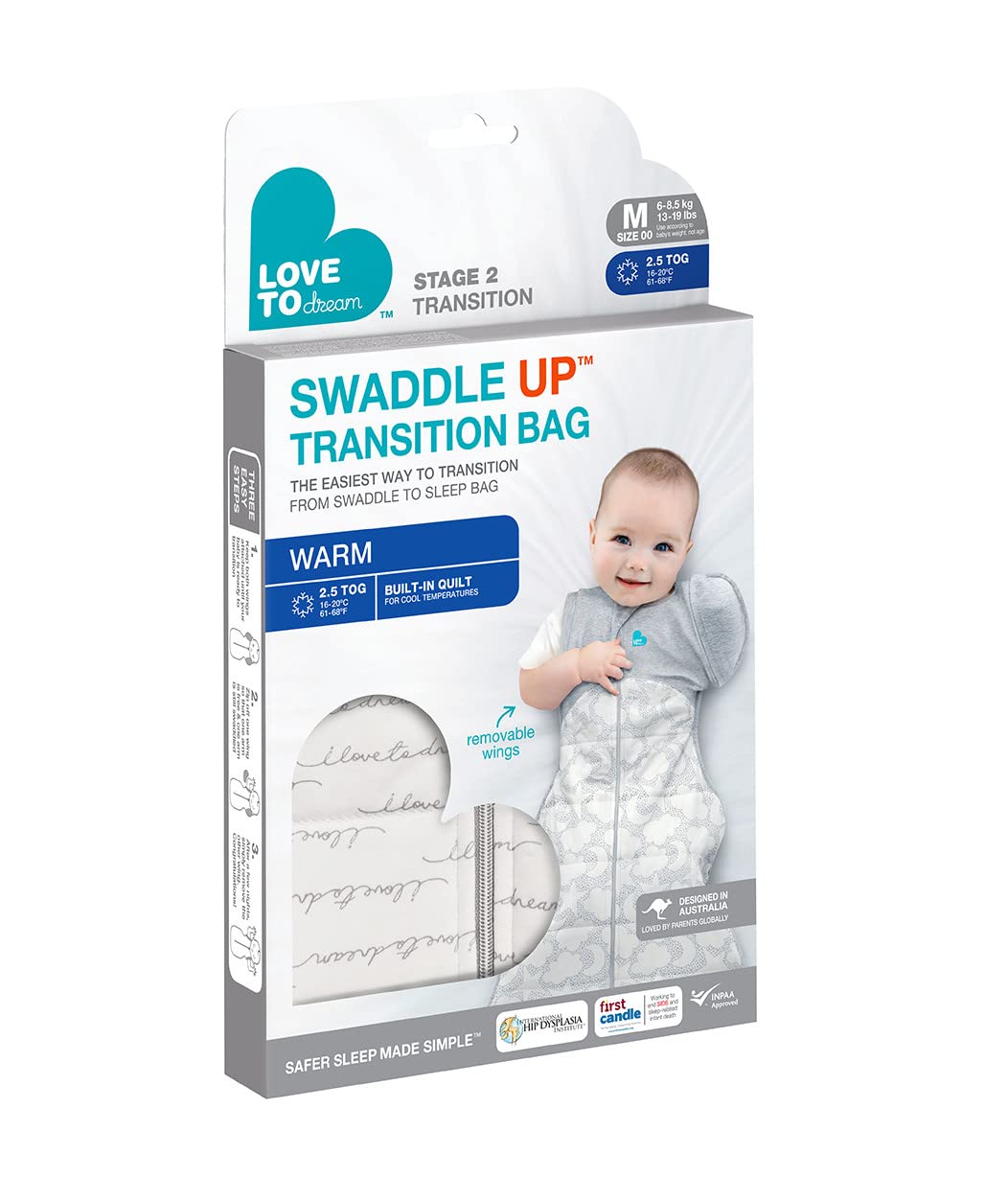 Love To Dream Bolsa de transición Swaddle Up Original Talla XL (11-14 kg), edredón Integrado para temperaturas frías (16-20 °C), alas patentadas con Cremallera, delicadas