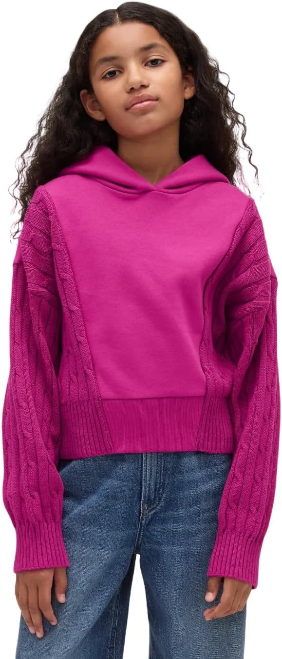 GAP Girls' Mixed Media Sweater Hoodie