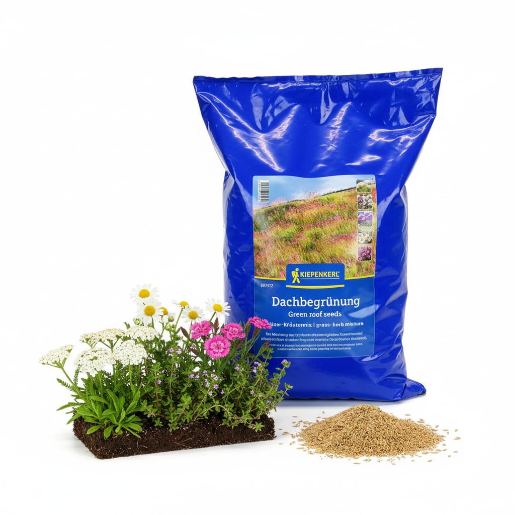 Kiepenkerl Dachbegrünung Kräutermix 801912 - Trockenheitsverträgliche Grasarten und Pflegeleichte Kräuter - Grassamen, Saatgut, Mehrjährig
