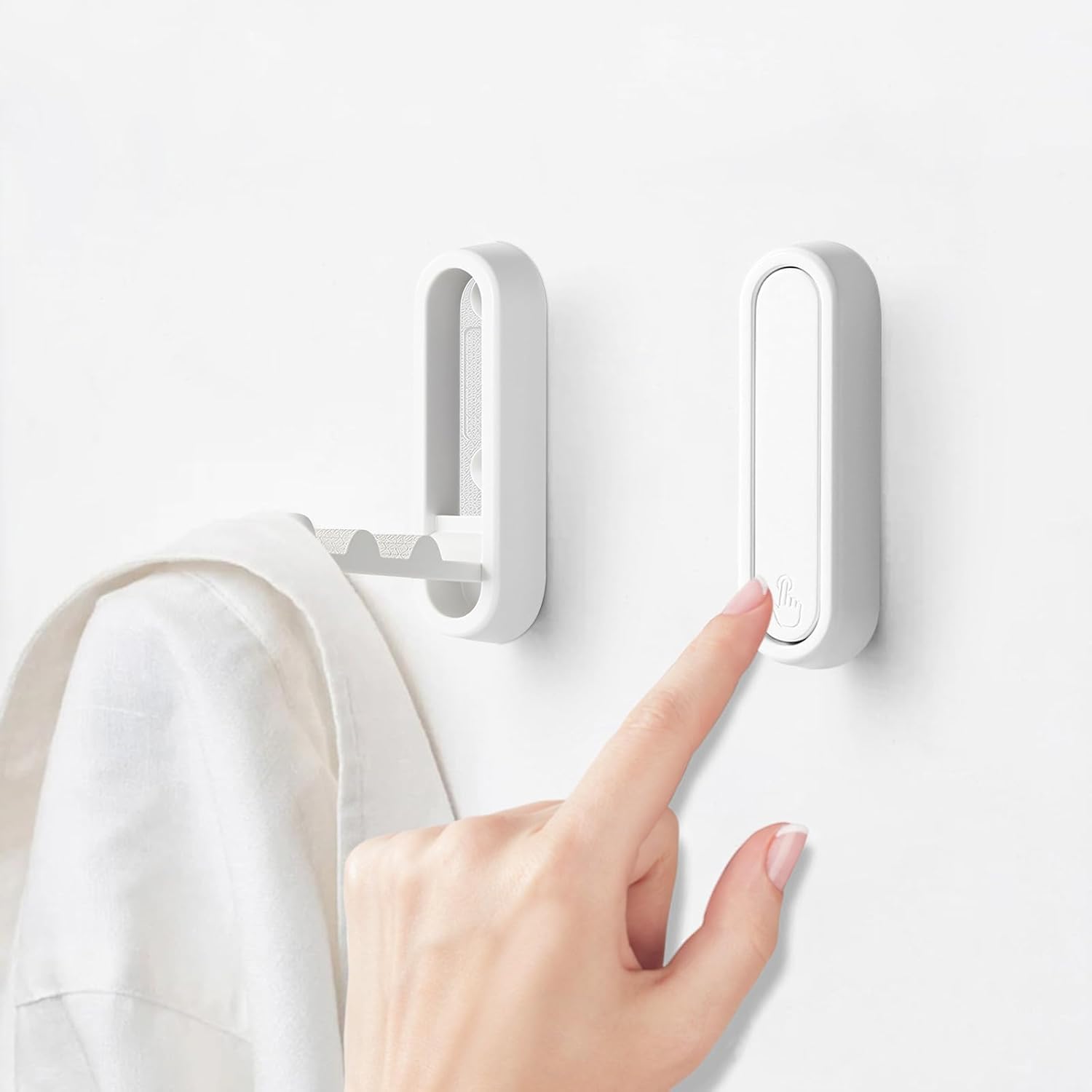 2Pcs Foldable Wall Hooks, Zinc Alloy Folding Hook White, Heavy Duty Folding Coat Hooks Wall Mounted for Hanging Coat Towels Bags Keys (White, 2 Pack) - Image 2