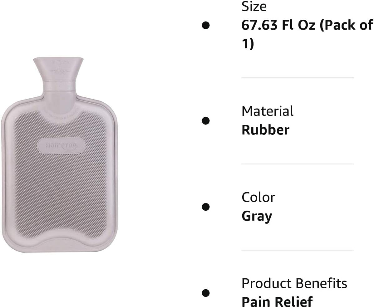 HomeTop Premium Classic Rubber Hot Water Bottle, Great for Pain Relief, Hot and Cold Therapy (2 Liters, Gray) : Health & Household
