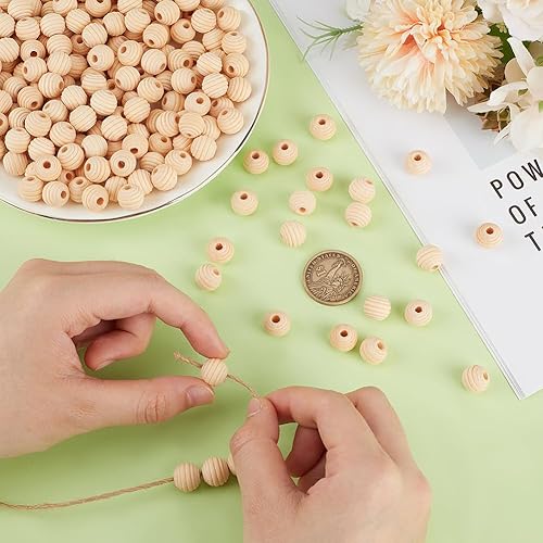 Miniatura 3 de OLYCRAFT 200 cuentas de madera roscadas de 0.472 in, cuentas de colmena redondas sin teñir de madera sin teñir, cuentas espaciadoras de colmena de