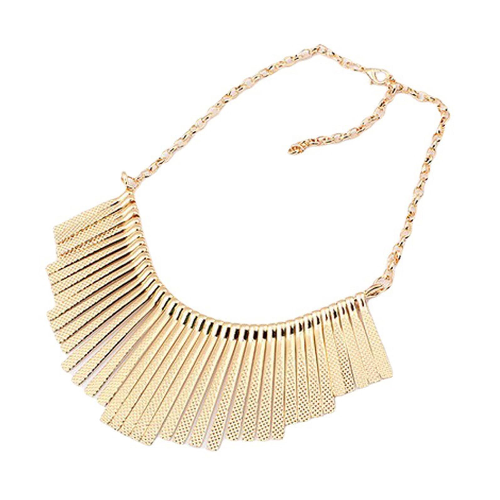 Pofluany Women's Golden Sparkling Bars Choker Metallic Necklace Bib Chunky Collar Fringe Necklace Metal Tassel Punk Jewelry For
