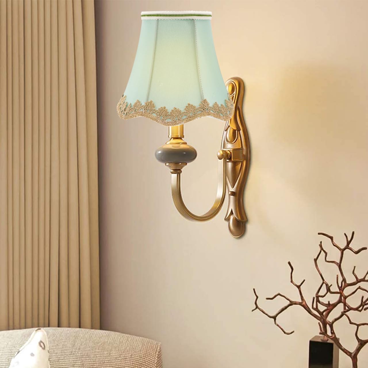 Baluue Small Clip On Lamp Shade, Lace Fabric Chandelier Shades, Vintage Victorian Bell Lampshade Cover for Wall Sconces Candlestick Table Lamp, Mini Light Fixture Replacement Accessories