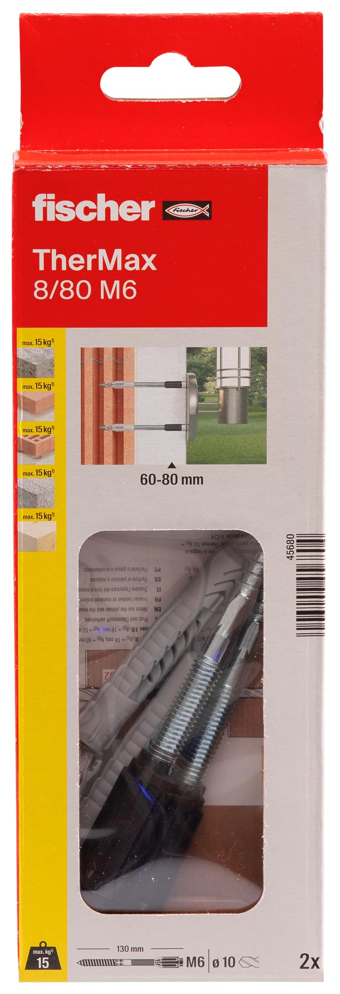 Fischer 45680 8/80 M6 B Thermax Stand-Off Installation - Multi-Colour (2-Piece)