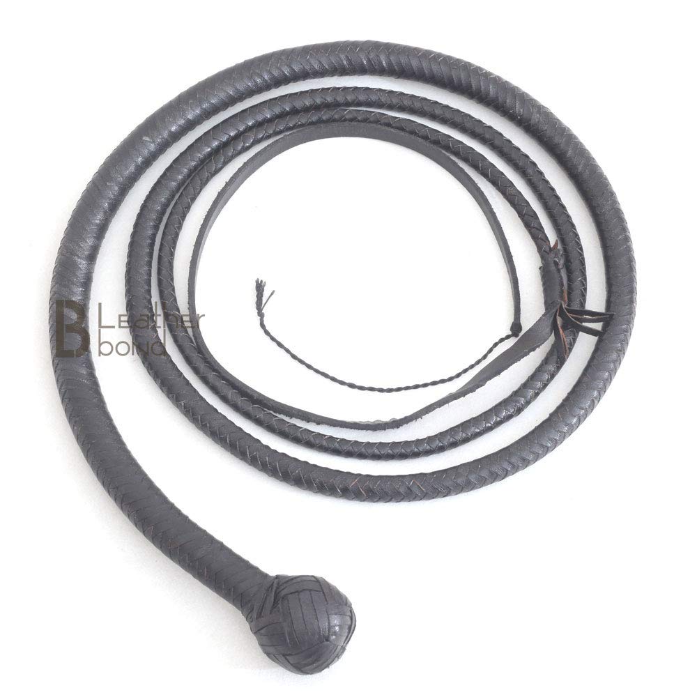 Kangaroo Hide Leather & Shot Loaded Snake Whip 4, 5, 6 or 8 Feet 12 Strands Black