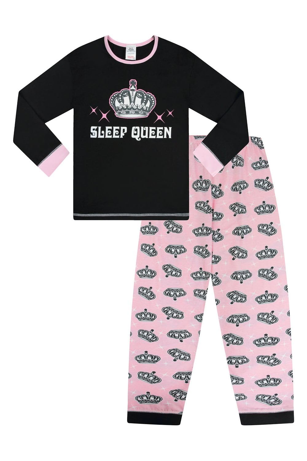 Pigiama Lungo Da Bambina E Ragazza, Rosa E Nero, Con Scritta "Sleep Queen" Nero 10-11 Anni - Foto 6