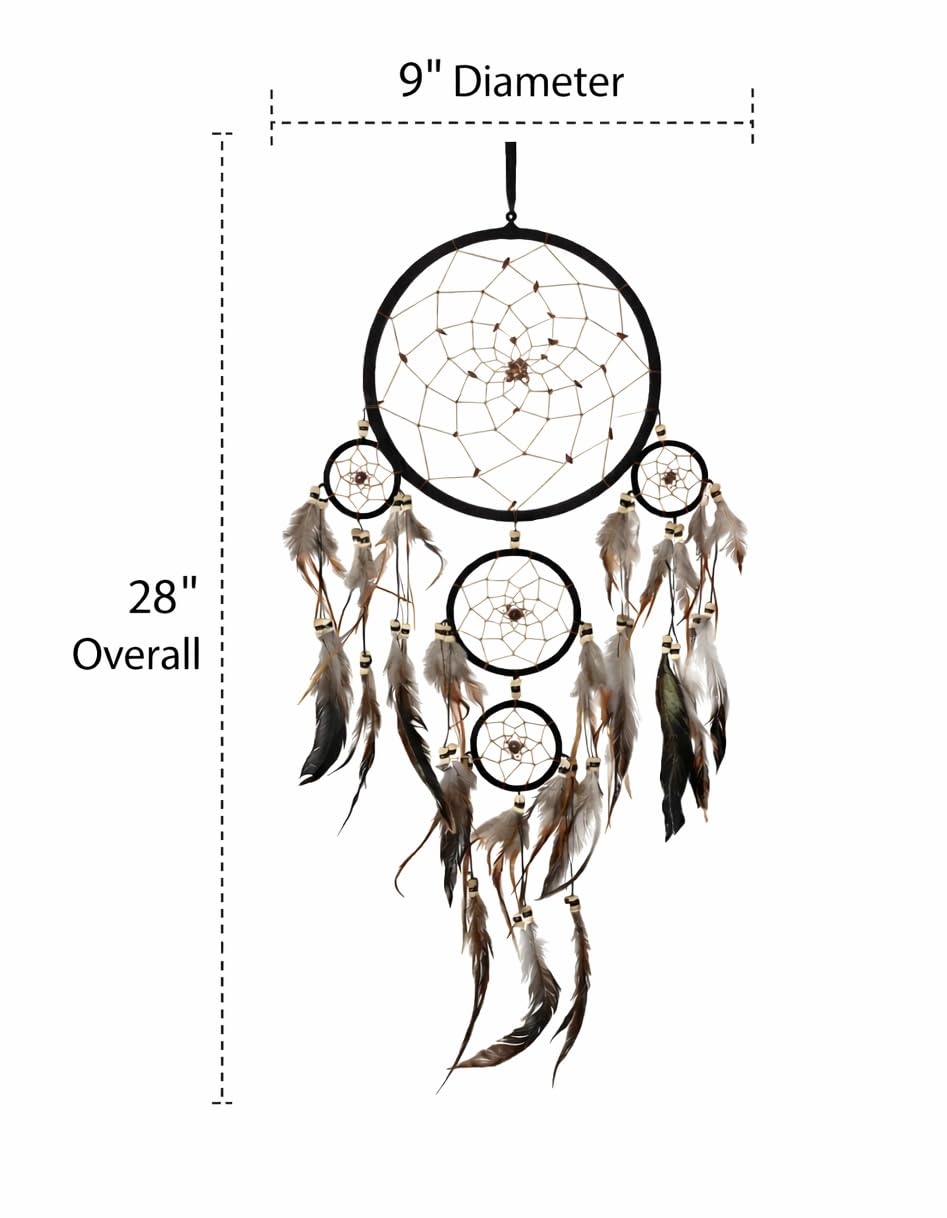 OMA Schwarzer Traumfänger, Wandbehang mit Tigeraugen-Steinen und Federn, schwarzes Wildleder, traditioneller Traumfänger, Boho, Heimdekoration, Schlafzimmer, Dekoration, Geschenk, große Größe – 71,1