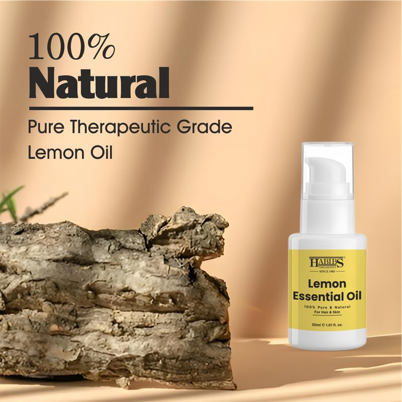 Image of Habibs Pure Lemon Essential Oil - 100% Undiluted, Therapeutic Grade for Uplifting Aromatherapy & Cleaning 30ML