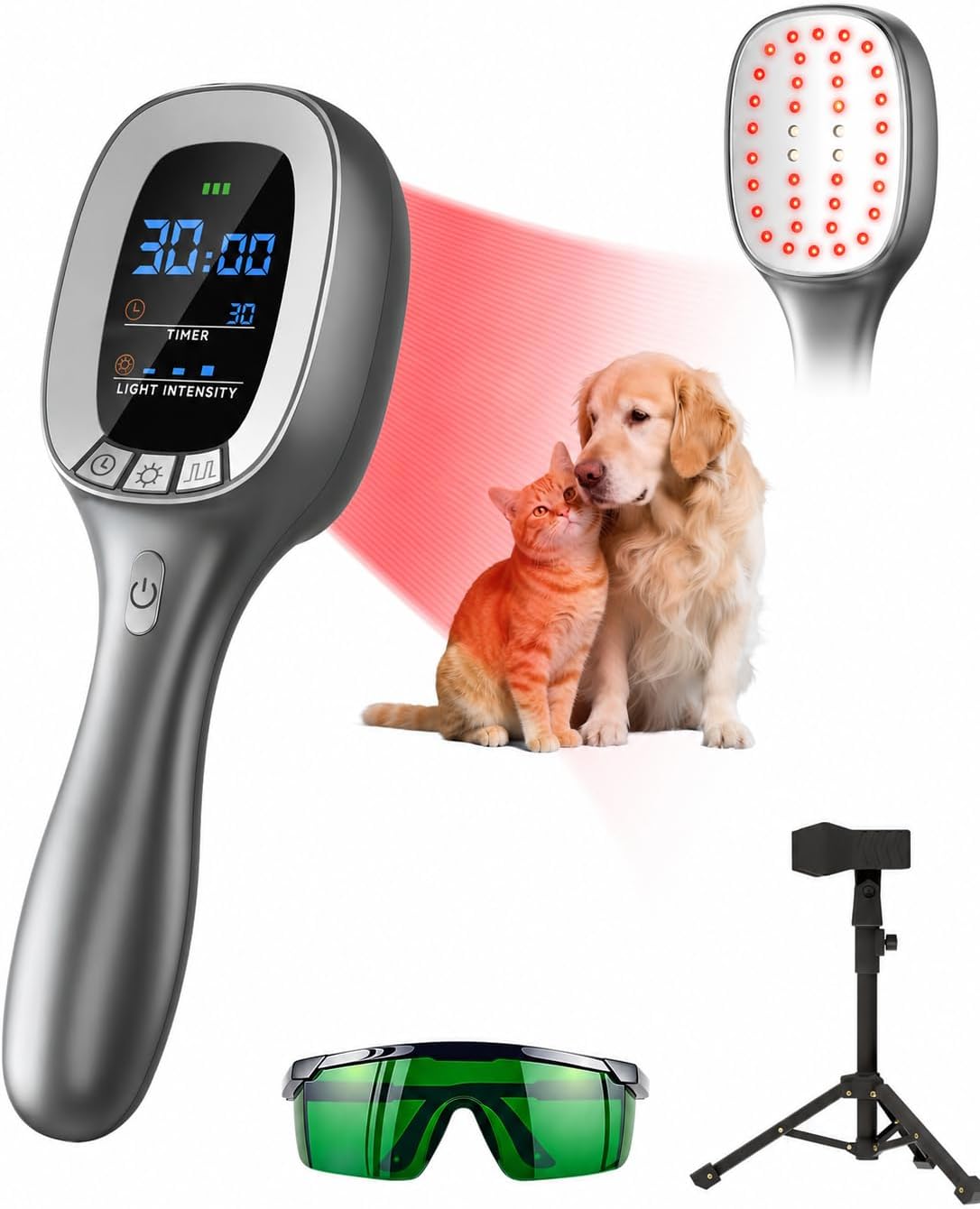 Red Light Therapy for Dogs, 38 LEDs 660nm Red & 808nm Near Infrared Light Wand, 4 Brightness Levels, 30 Min Timer, 10Hz & 40Hz Pulse Modes, Rechargeable Red Light for Home Wellness & Daily Use
