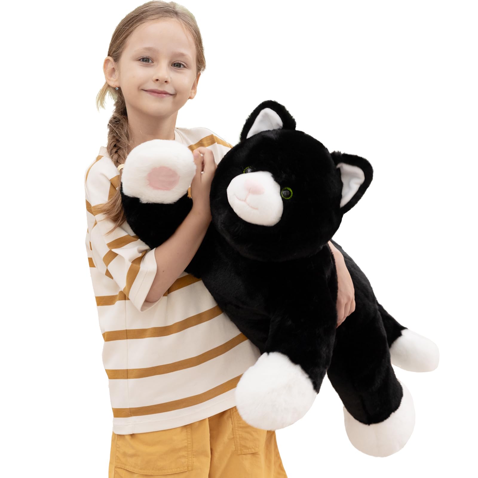 MorisMos Gato Peluche Negro, 80cm Gato Juguete de Peluche Teddy Animales Grande Suave Bonito, Kawaii Regalos San Valentin para Madre Cumpleaños Navidad