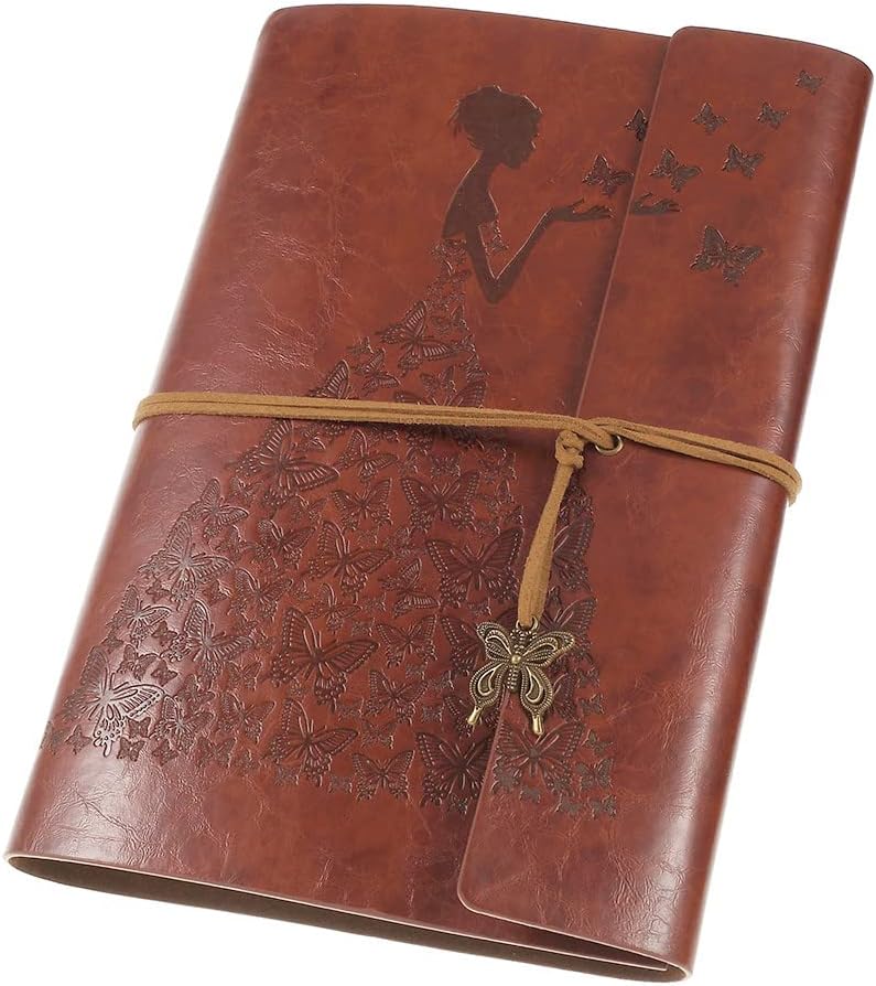 MaleDen Leather Journal, Vintage Spiral Bound Notebook Sketchbook Refillable Travel Diary with Blank Pages for Women Girls Gifts (A5, Red Brown)