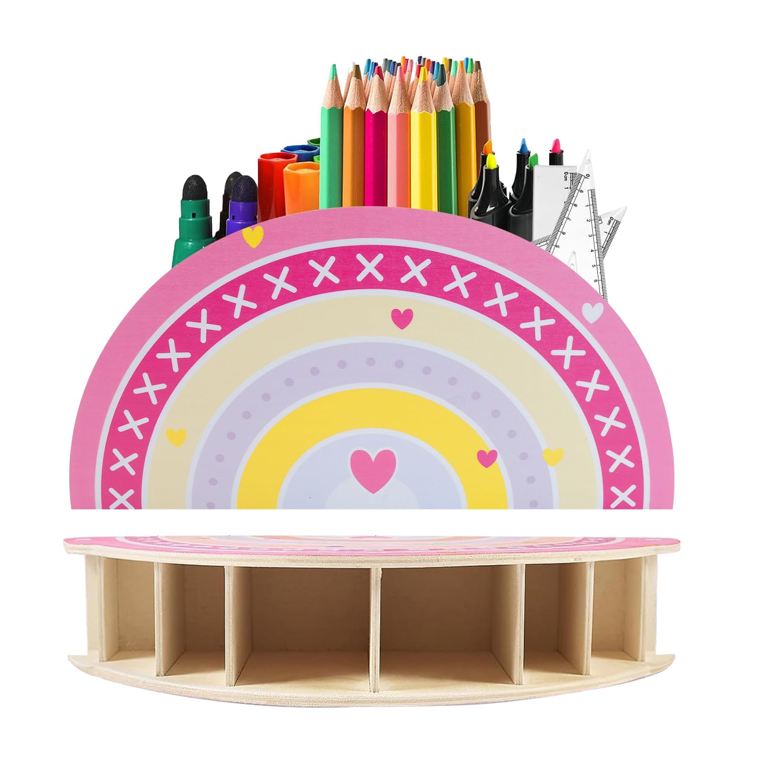 INHEMING Soporte para lápices de arco iris para lápices, portalápices de madera arcoíris,Organizador De Escritorio para niñas, organizador de escritorio
