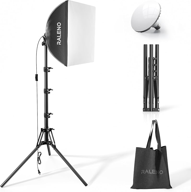 RALENO 16"x16" Softbox Photography Lighting Kit for Video Recording Studio | Softbox Lighting with LED Bulb (50W | 5500K | 97 CRI ), Soft Box for TikTok Photography Shooting Live Streaming