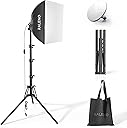 RALENO Softbox Photography Lighting Kit, 16'' x 16'' Softbox Lighting for TikTok with LED Bulb (50W | 5500K | 97 CRI | TLCI≥97), Continuous Light for Video Recording & Photography Shooting