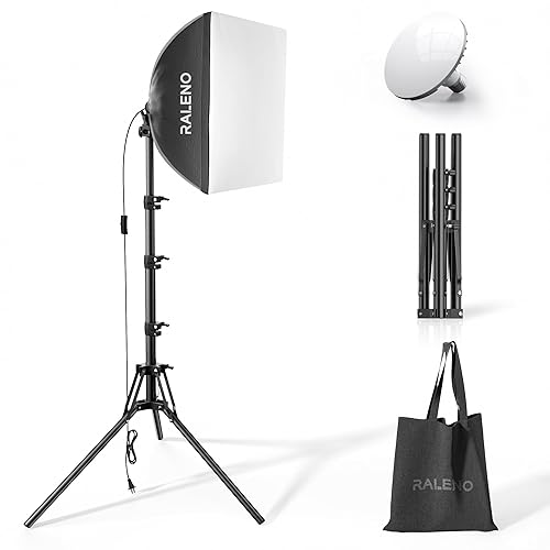 RALENO Softbox Photography Lighting Kit, 16'' x 16'' Softbox Lighting for TikTok with LED Bulb (50W | 5500K | 97 CRI | TLCIβ₯97), Continuous Lighting for Video Recording & Photography Shooting - Black