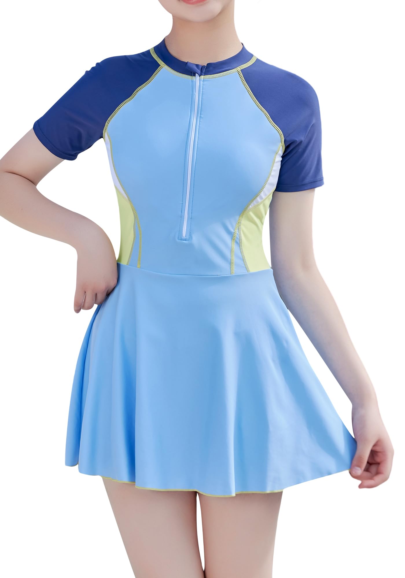 Happy Cherry Maillot De Bain Jupette Filles - Robe De Natation Manches Courtes Avec Short Intégré, Protection Solaire UV, Idéal Plage Surf Été Pour Ados Fille 5-16 Ans