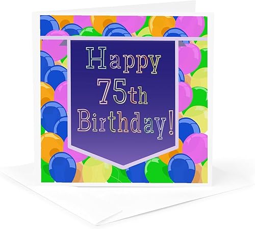 Globos con pancarta morada feliz cumpleaños 75 - Tarjeta de felicitación, 6 x 6 pulgadas, individual (gc_174847_5)