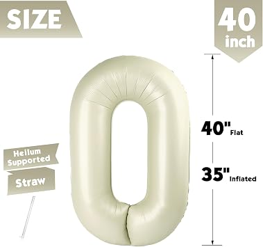 40 Inch Cream Number 0 Balloon Birthday Party Decorations for Men & Women