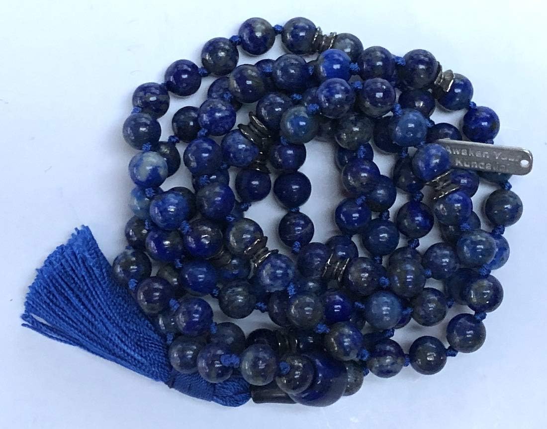 Certified Energized Mala Beads Necklace with COA - Chakra Mala - Japa Mala - 8mm 108 Buddhist Prayer Beads - Meditation Mala - Tassel Necklace – Zodiac/Sun Sign stones (lapis lazuli)