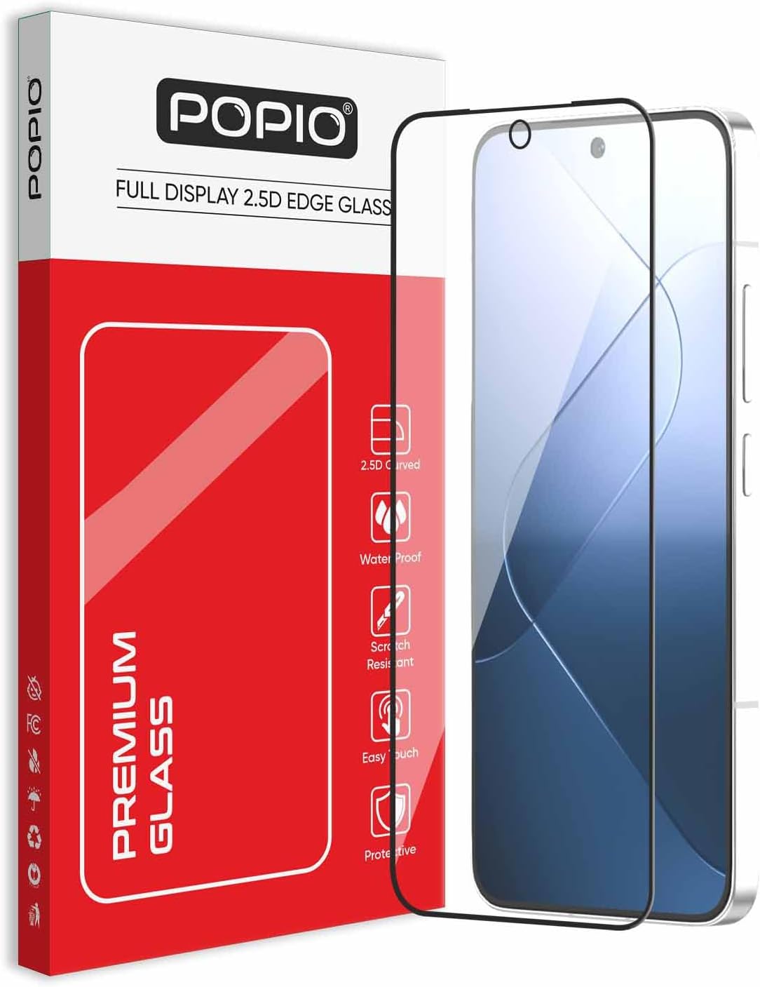 POPIO Cellphone Tempered Glass Screen Protector For Xiaomi 14 (Black) Edge-To-Edge Protector Coverage With Easy Installation Kit