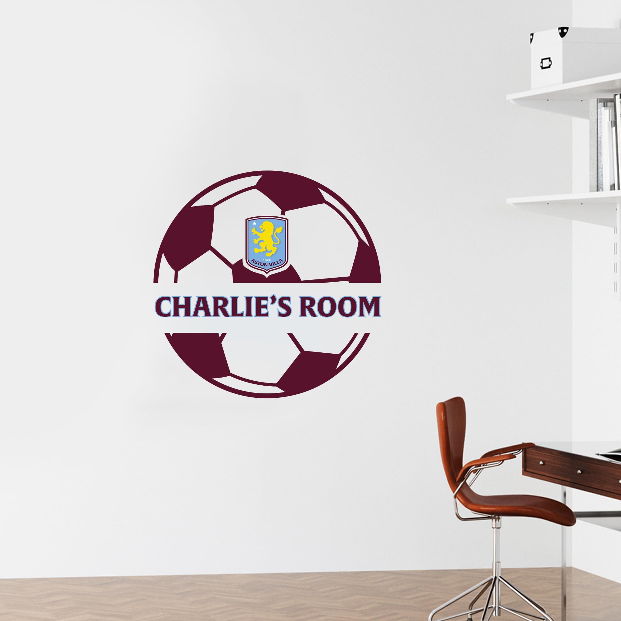Aston Villa Football Club Ball and Personalised Name Wall Sticker (90cm Height x 90cm Width)