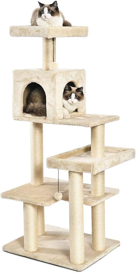 Amazon Basics Extra Large Cat Tree Tower with Condo - 60 x 49 x 143 cm | Beige