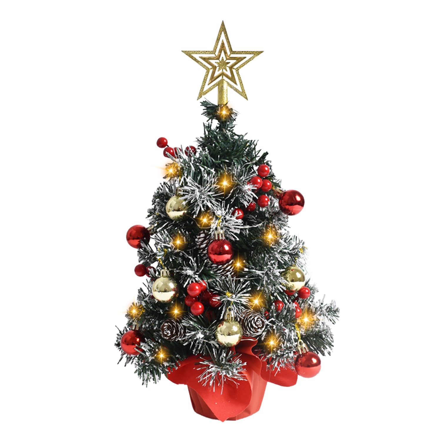 Prelit Mini Christmas Tree with Lights - Decorated Gift Boxes and Hanging Ornaments - Small Christmas Tree for Home Party Xmas Decoration (C, 16in)