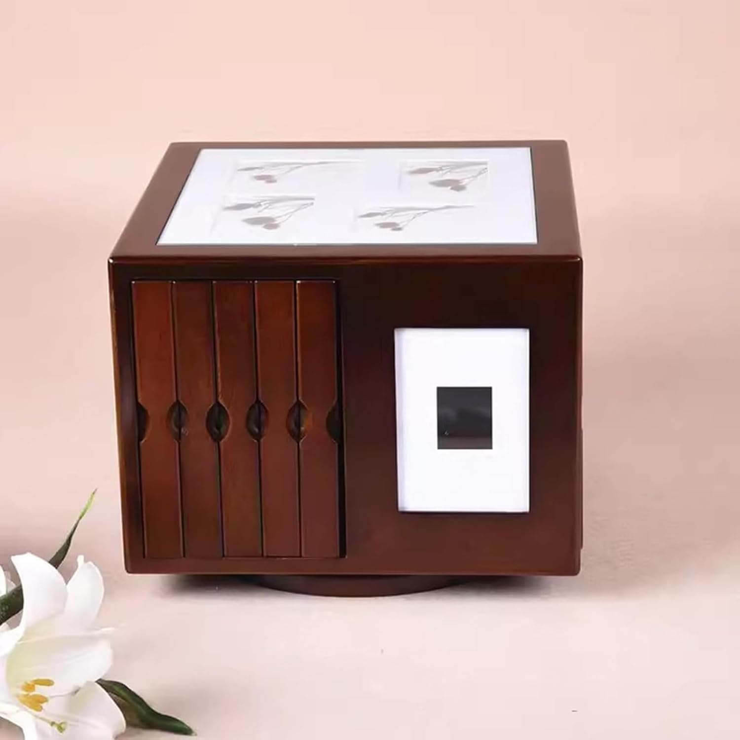 Drewniane pudełko na album fotograficzny na zdjęcia 4 x 15 cm, obrotowe przechowywanie z obrotową podstawą, pomieści 400 zdjęć, idealne do dekoracji wnętrz, pamiątek ślubnych i wspomnień dla zwierząt