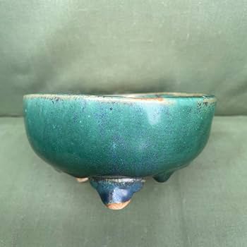 Amazon.co.jp: 作家 高賀龍正 緑青銅丸鉢（高賀窯）盆栽鉢 緑色