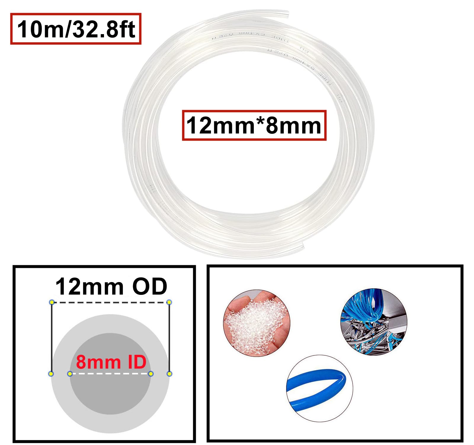 Tubo Pneumatico PU Blu 12mm OD 8mm ID - 10 Metri Con 14 Raccordi Per Aria Compressa - Foto 5