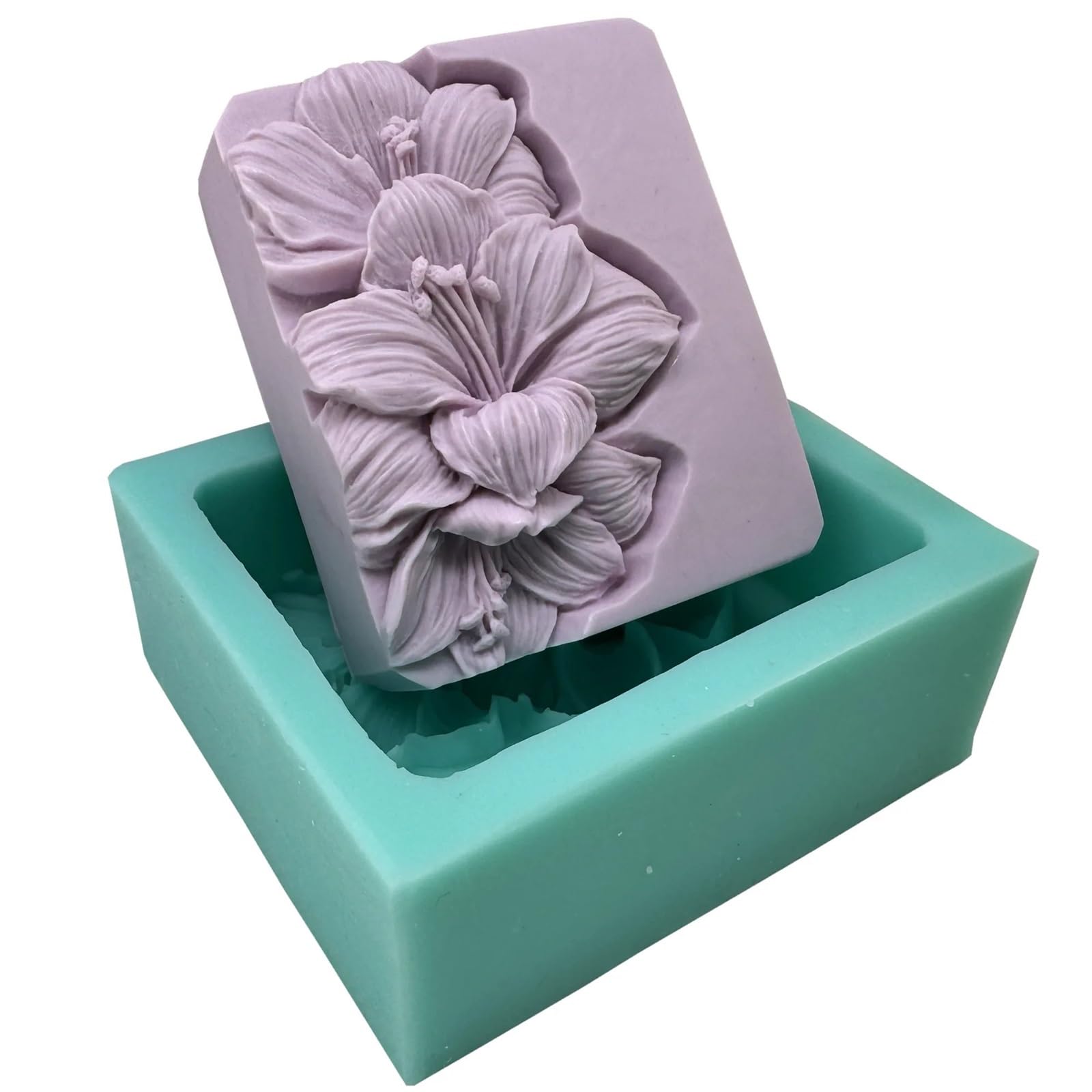 3d Elegant Sunflower Soap Mold Rectangle Silicone Making Molds DIY Handmade Bar Mould For Lotion Bars for Making Soaps Bar(Lily flower)