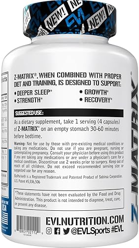 Miniatura 3 de EVL Suplemento de recuperación post entrenamiento, magnesio y zinc, ZMatrix Zinc Magnesio Aspartato Suplemento de recuperación muscular para apoyo