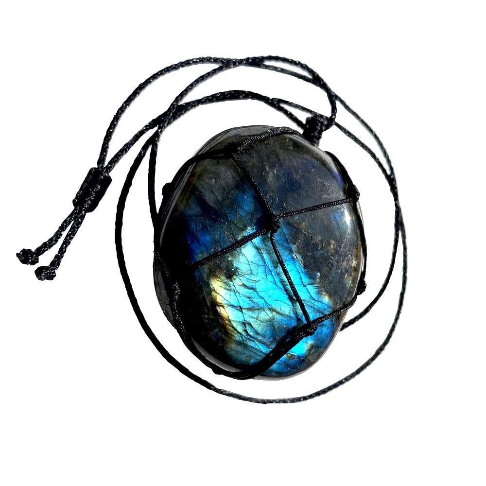 FEIXI 0.17lb/0.2lb Energy Gemstone Pendant Necklace Jewelry Polished Oval Shaped Natural Labradorite Pendant Necklace (80g)