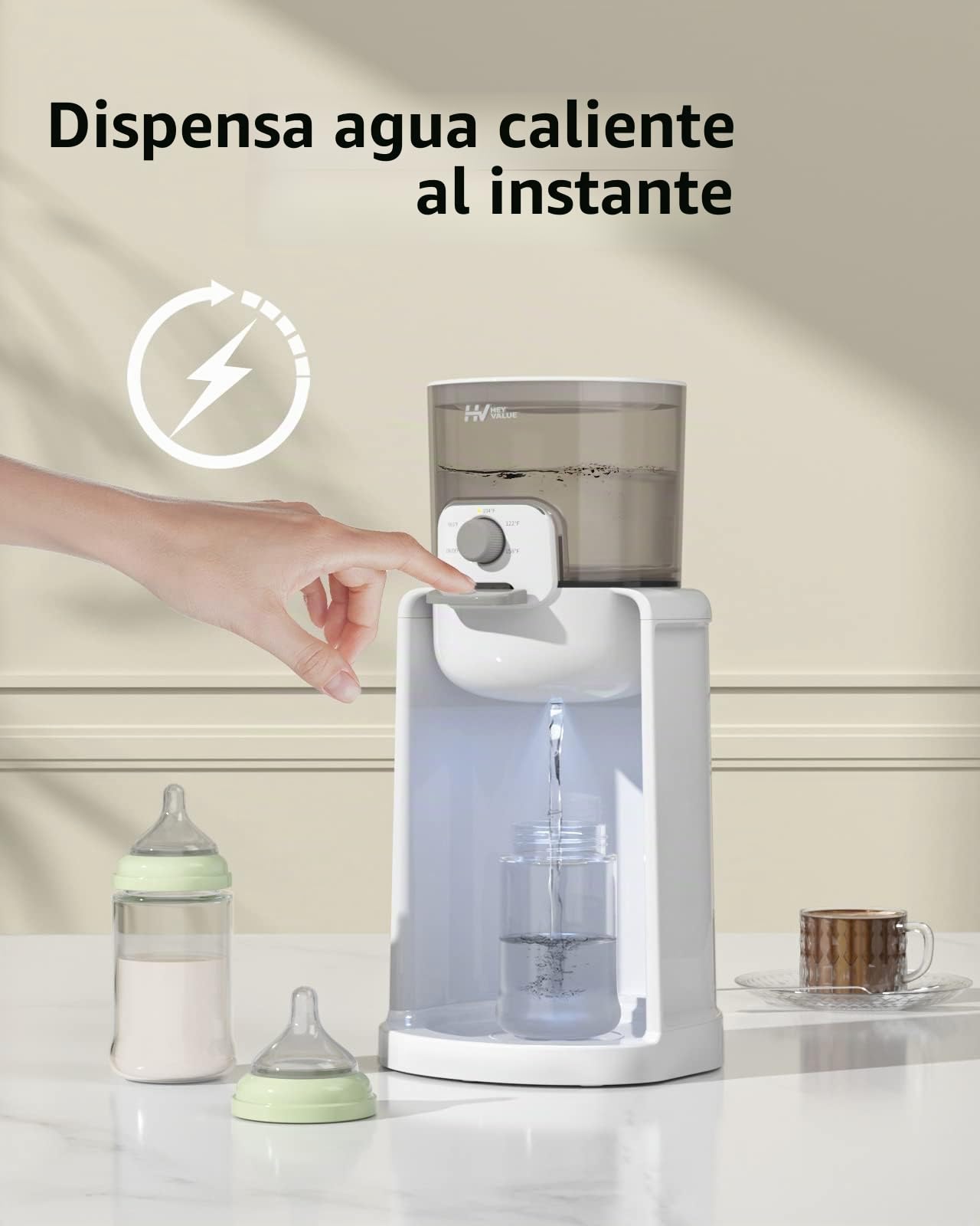 Calentador de agua, fabricante de fórmulas, calentador de biberones con luz nocturna, control de 4 temperaturas y 72 horas para mantener el calor, dispensa al instante agua caliente a una temperatura