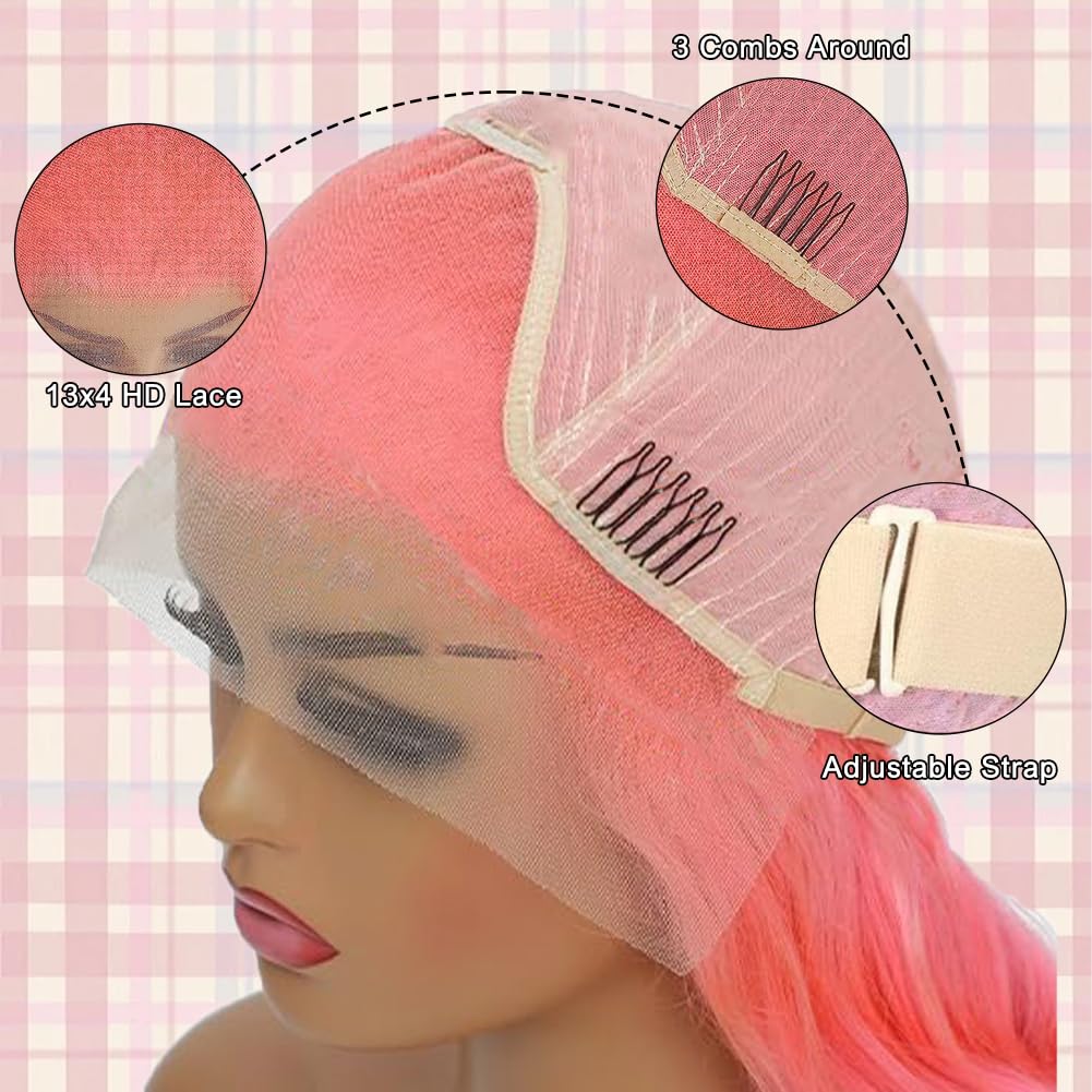 Amazon.com : MUGOHK Pink Lace Front Wig Human Hair 18 Inch  display picture 3