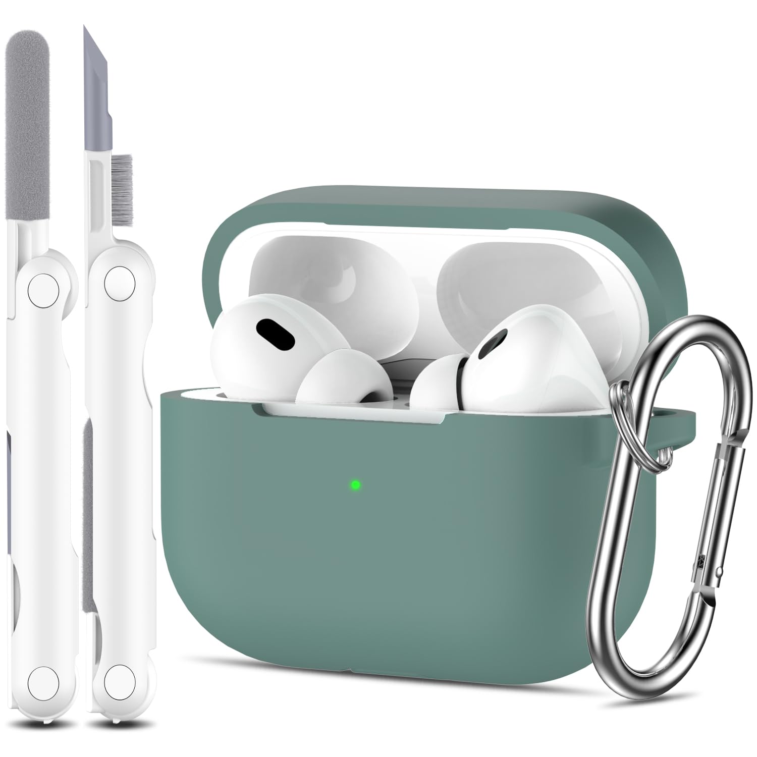 R-funCompatible with AirPods Pro 2nd/1st Generation Case with Cleaning kit,Full Protective Silicone Compatible with Apple AirPods Pro 2023/2022/2019 Charging Case,Front LED Visible,Pine Green