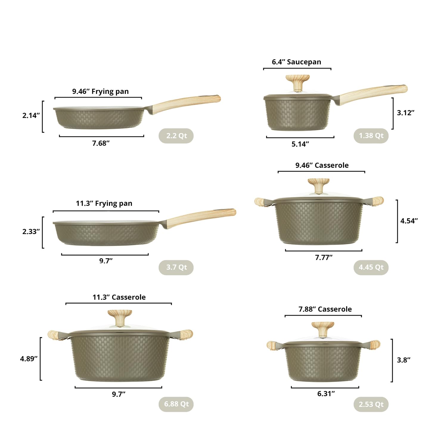 KASANOVA 10Pcs Cookware set, Die-cast Aluminum pots and pans, Nonstick frying pans and casseroles, Induction safe, PFOA-free (Green and Cream, 10 pcs)