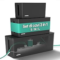 ACROPAQ Scatola Porta Cavi – 3-in-1 Set, Grande (40,6 x 15,6 x 13,4 cm), Media (32 x 13,2 x 12,7 cm), Piccola (23,5 x 12 x 11,5 cm), Nero – Cable box, Cable management box