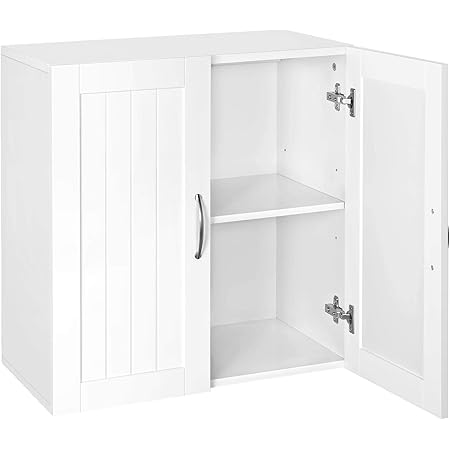 Yaheetech Armario de Baño de Pared con 2 Niveles 59,5x31x59,7cm Colgante Mueble Baño Auxiliar para Lavadero Blanco Armario Suspendido con 2 Puertas ...