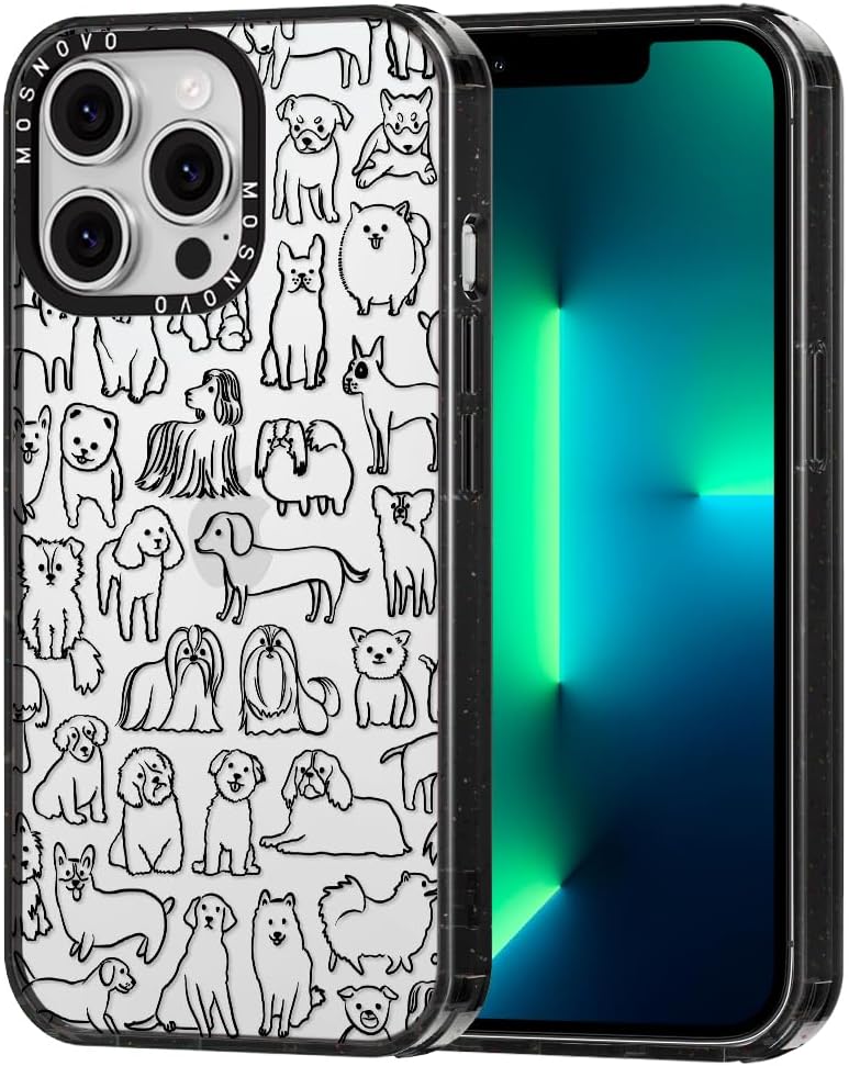 MOSNOVO Case for iPhone 13 Pro, [10ft 4X Military-Grade Drop Protection] Durable & Shockproof Phone Case Cover Design for iPhone 13 Pro - Doodle Dog - Clear Black