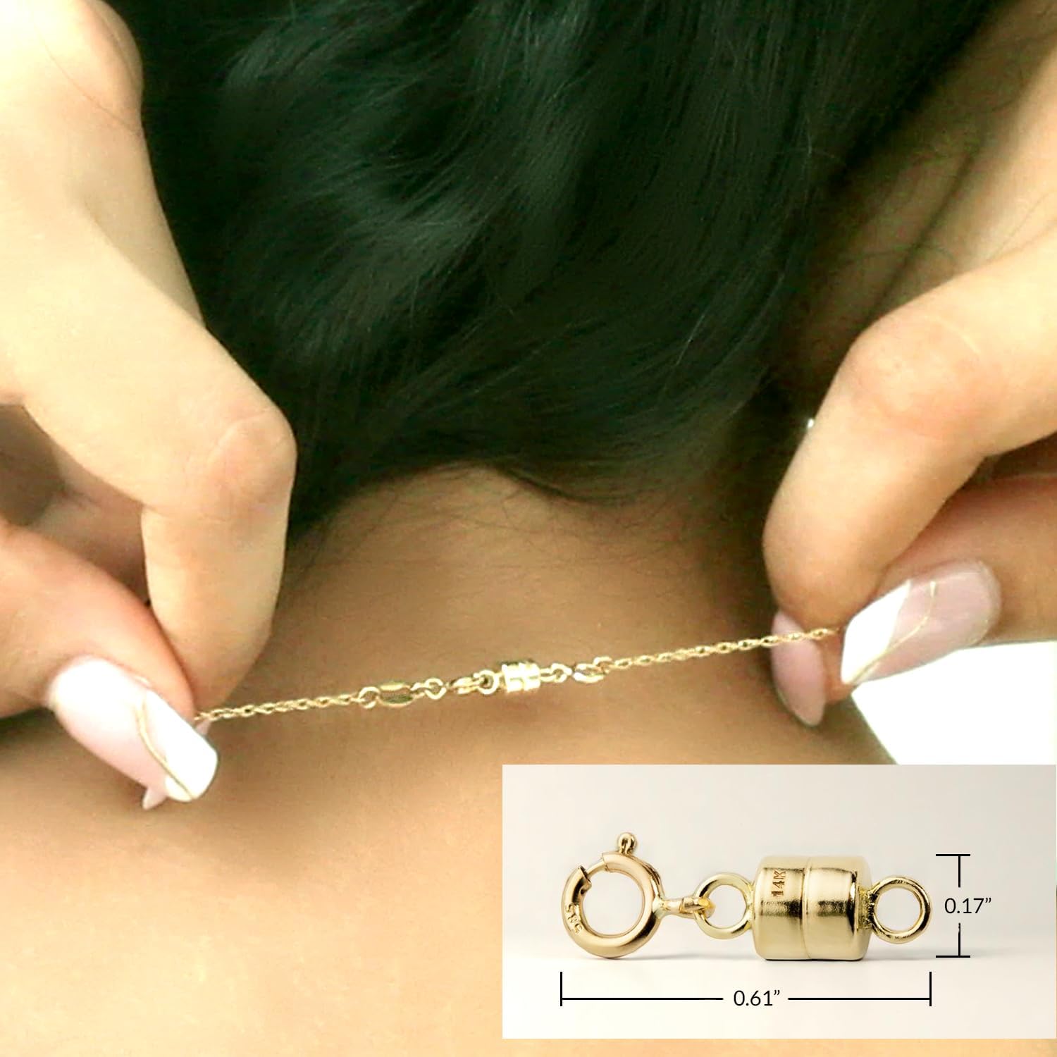 Everyday Elegance Solid 14K Yellow Gold Magnetic Clasps and Closures for Necklaces Bracelets Anklets| Clasp Converter | with Spring Ring Clasp | 2 Clasps | 4.5mm Thickness - Image 6