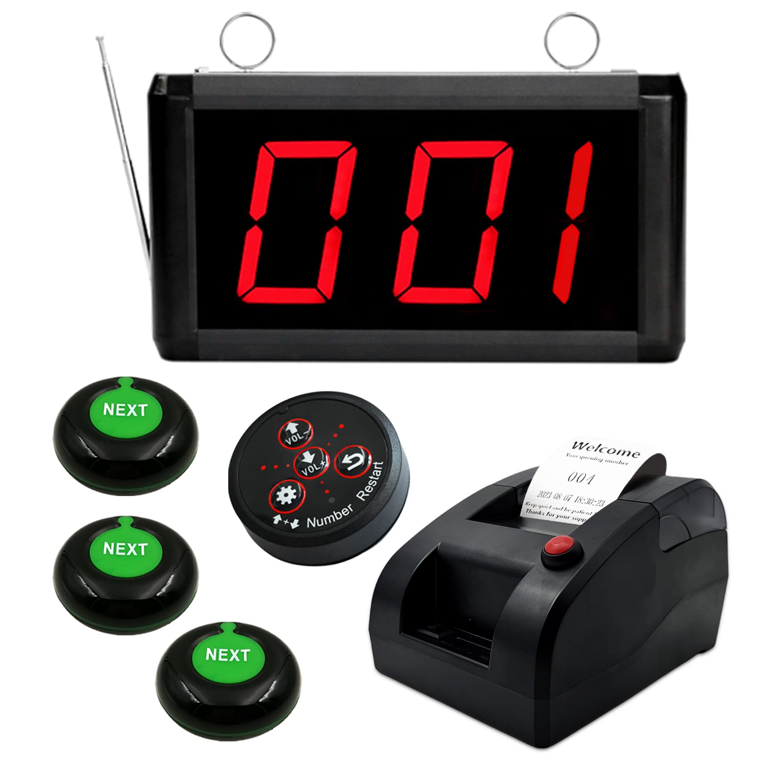 Kit Eliminacode Completo 3 Cifre | Gestione Code Digitale & Chiamta Numeri Fila Attesa | Display +3 Pulsanti + Telecomando+ Elimina Code Stampante | Per Negozio, Supermercato, Ristorante, Ambulatorio
