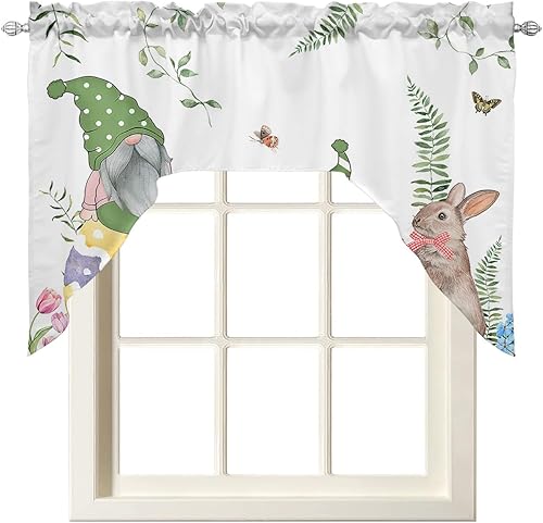 Miniatura 2 de Jolunifun Cortinas de cocina con cenefa de Pascua, cenefa con bolsillo para barra, paneles de cortina para dormitorio, sala de estar, baño,