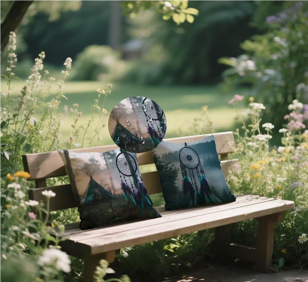 Set di 4 Cuscini per Divano 75x75cm Lino Cuscini da Esterno Impermeabili Cacciatore di sogni tenda Cuscino Moderno Quadrato Autunno per Decorativi Patio, Giardino, Veranda, Panca, Divano d-51