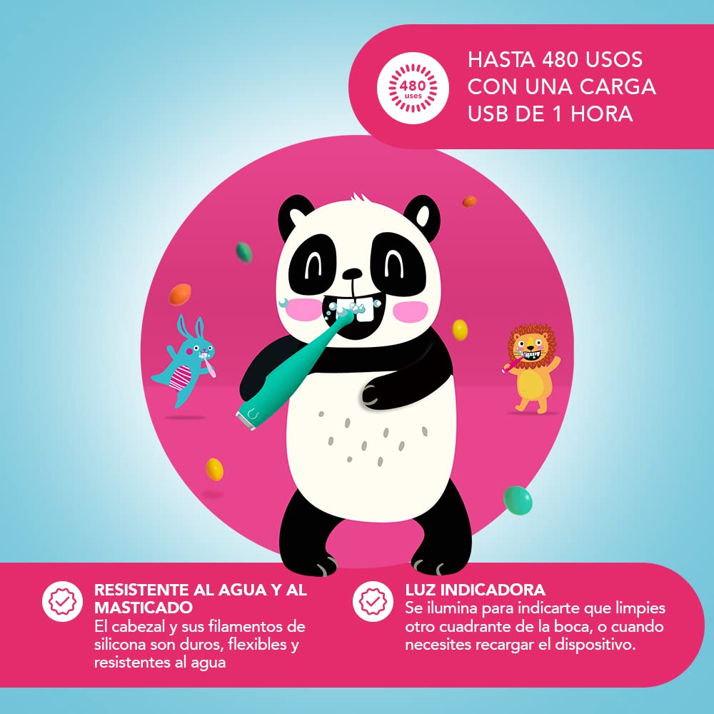 FOREO ISSA Baby Cepillo dental sónico suave para bebés de 0 a 4 años, Kiwi Green Panda | Cepillo de dientes eléctrico sónico para bebé, cerdas suaves, masaje de encías, sin BPA, viaje