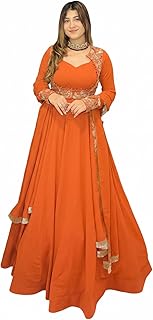 ELLTEXTILE WOMEN'S Heavy Natural Crep Silk Stitched Ethnic Salwar Kameez - Long Kurti with Embroidered Sleeves, Party &amp; Fe...