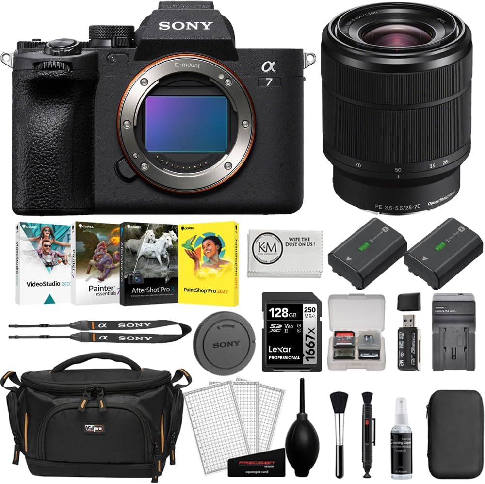 a7 IV Mirrorless Digital Camera with 28-70mm Lens with Extra NP-FZ100 Battery + 128GB SD Card + Photo Software + Camera Bag + Cleaning Kit + Battery & Charger Bundle