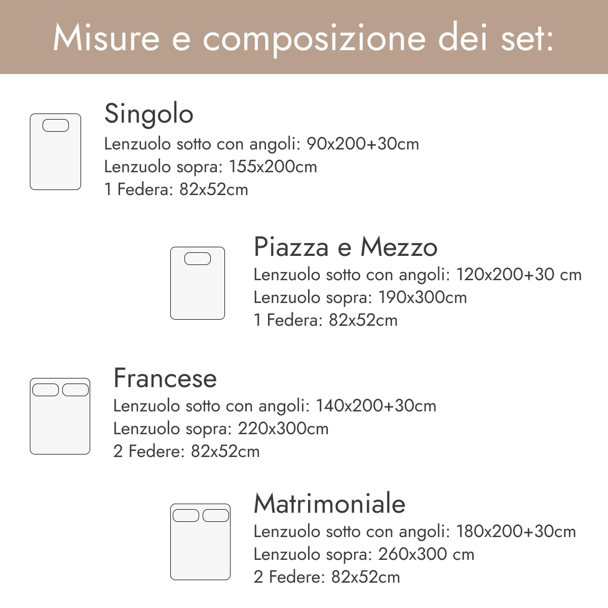 INTRECCI HOME Completo Lenzuola Francese, Set Lenzuola in Puro Cotone, Lenzuolo sopra 220x300cm + Lenzuolo sotto 140x200+30cm + 2 federe 52x82cm, Made in Italy, Elegante, Confortevole, Tinta Unita